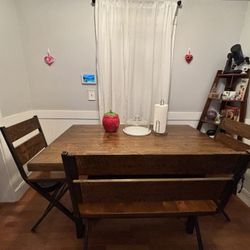 Rustic Solid  Dining Table Set w/ Bench & Chairs