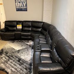 *Weekend Special!!!*---Sleek Madrid Black Leather Reclining Sectional Sofas---Now $1599!!!---Delivery/Financing Available🤠