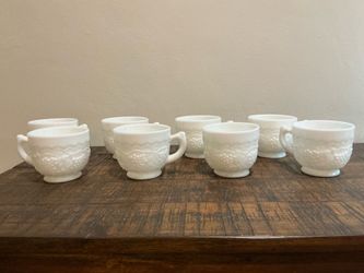 Vintage imperial Glass Milk Glass cups, set of 8