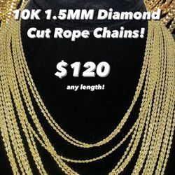 10K 1.5MM Diamond Cut Rope Chains 