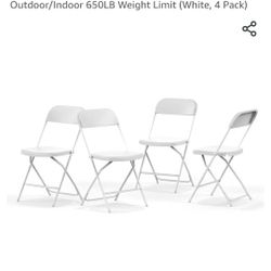 Set of 4 Plastic Folding Chairs, Portable White Indoor Outdoor Chairs Seating

