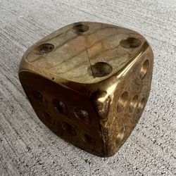 🟡 Vintage Solid Brass Dice Paperweight — 4.5 cm