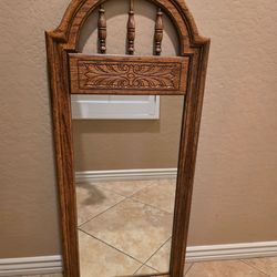 Vintage Wooden Wall Mirror – Carved Arch Top Spanish Style