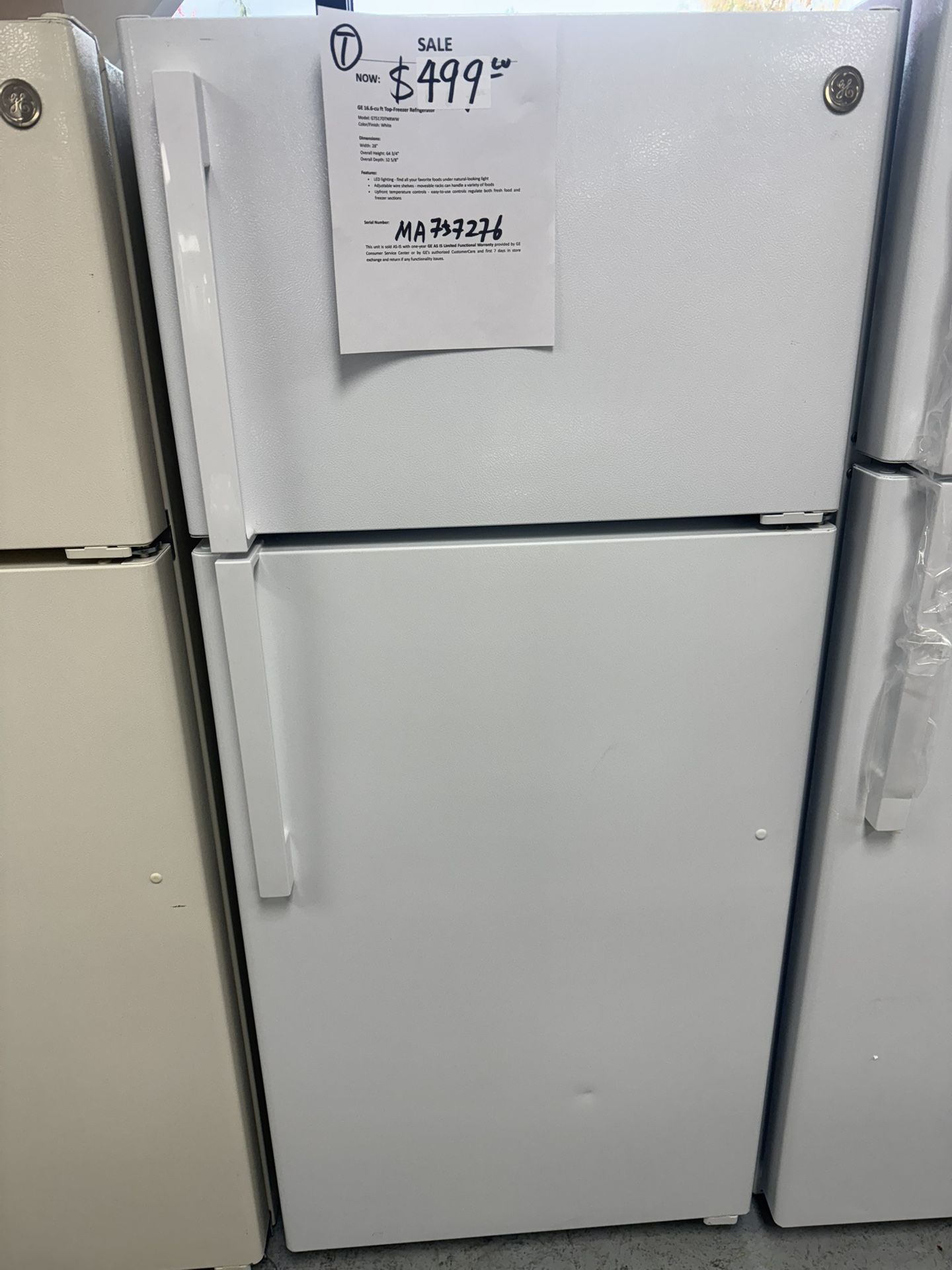 White Top Freezer Refrigerator $499-$599