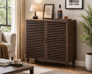 Modern Walnut Accent Cabinet / Bar Cabinet – Brand New in Box