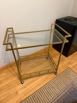 Gold Metal and Glass Bar Cart