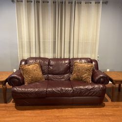 Leather Sofa w/ 2 End Tables