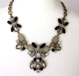 J.CREW NECKLACE (BLACK, TAN, GOLD AND CLEAR GEMS) Comes W/ J.Crew Storage Bag-BNC-