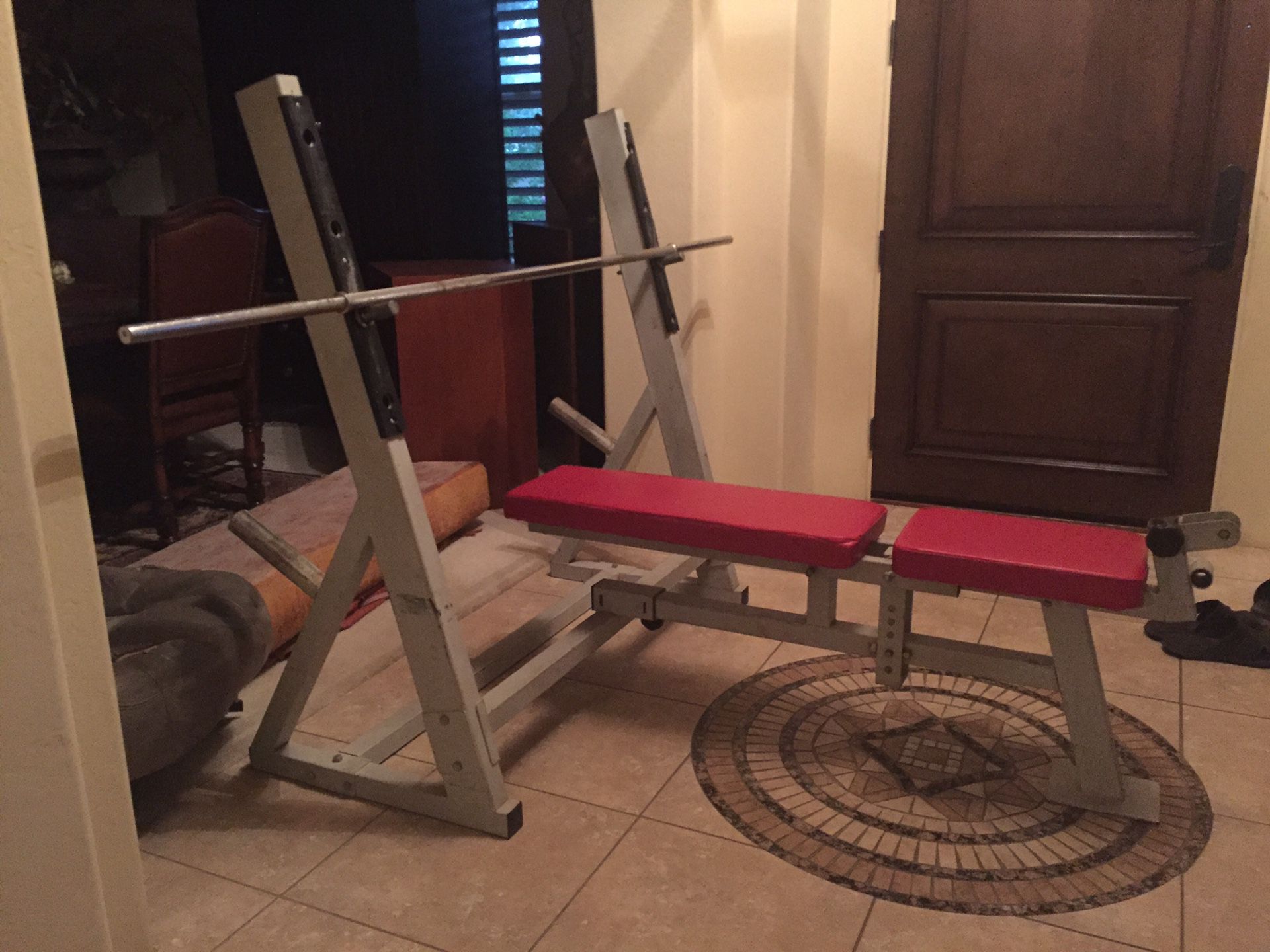 Olympic Full Size Adjustable Bench Press with 7 Foot Standard Barbell