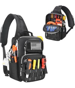 Small Tactical Electrician & HVAC Tool Pouch Bag with 3-Point Harness Tool Poutch Backpack for 18 Pockets, Multiple-Size Pockets Fit Technicians DIY,