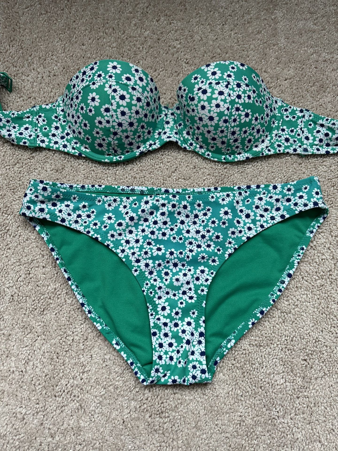 Old Navy two piece bikini in teal with navy and white floral print