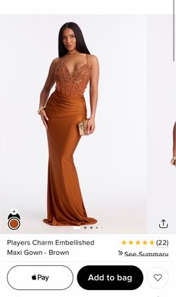 Fashion Nova Players Charm Embellished Maxi Gown - Brown