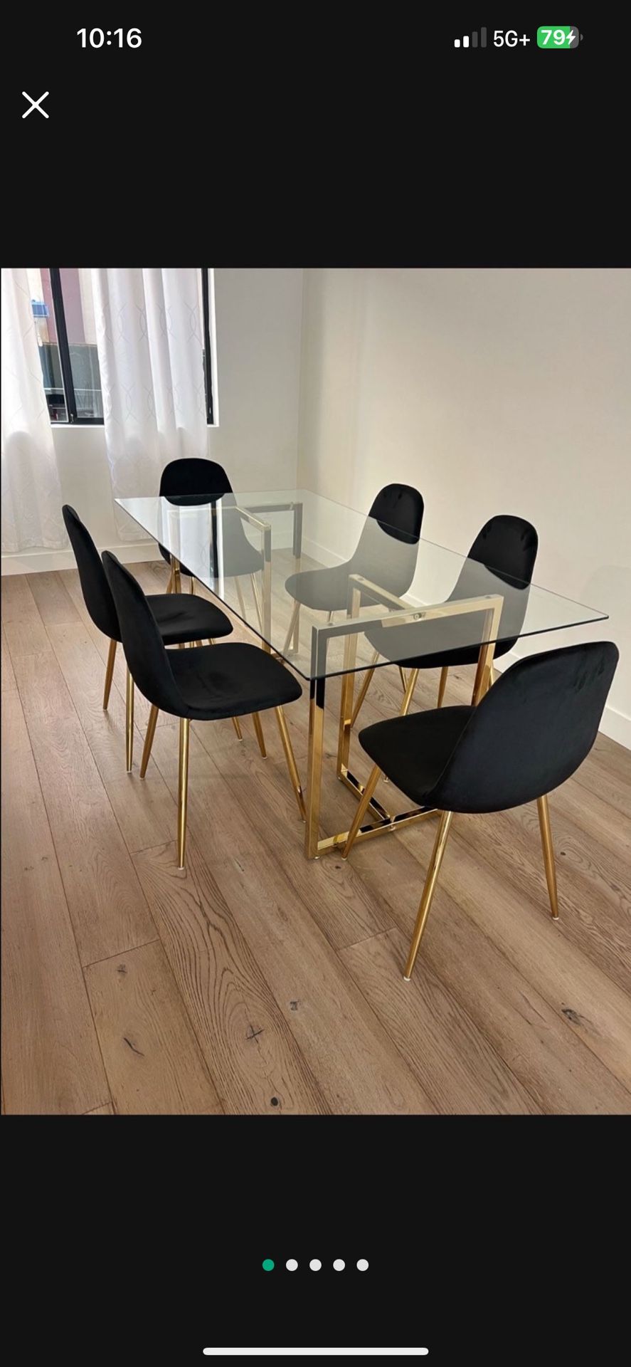 6 People Glass Dining Table Set With Black Velvet chairs