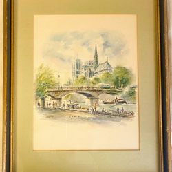 #Original 1960s Asterio Pascolini Vintage Art Lithograph Notre Dame Cathedral Paris France