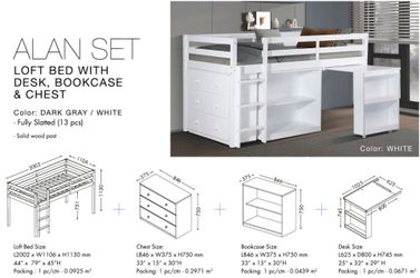 Loft Bed Frame Twin Size With Mattress Memory Foam. Chest  desk and bookcase