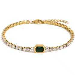 18k gold plated stainless steel emerald and tennis bracelet