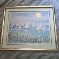 Gold Framed Sailboat Artwork by Christopher Joyal