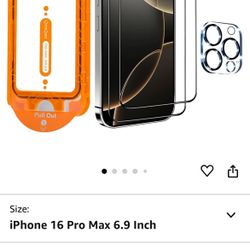  New In Box iPhone 16Pro Max Screen Protector+Camera Lens Protector,[Military Grade Shatterproof]Ultra Top 9H+Tempered Glass,Full Coverage Screen with