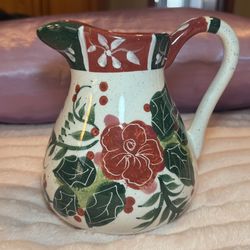 2003 Julie Ueland Pottery Stoneware Pitcher Jug Carafe Floral Pattern Enesco VTG