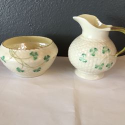 Belleek Vintage Parian Translucent Irish China Sugar And Creamer Set 