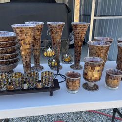 Brown Mosaic Decorations/Candle Holders
