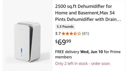 Dehumidifier for Home and Basement,Max 34 Pints Dehumidifier with Drain Hose,Ultra Quiet