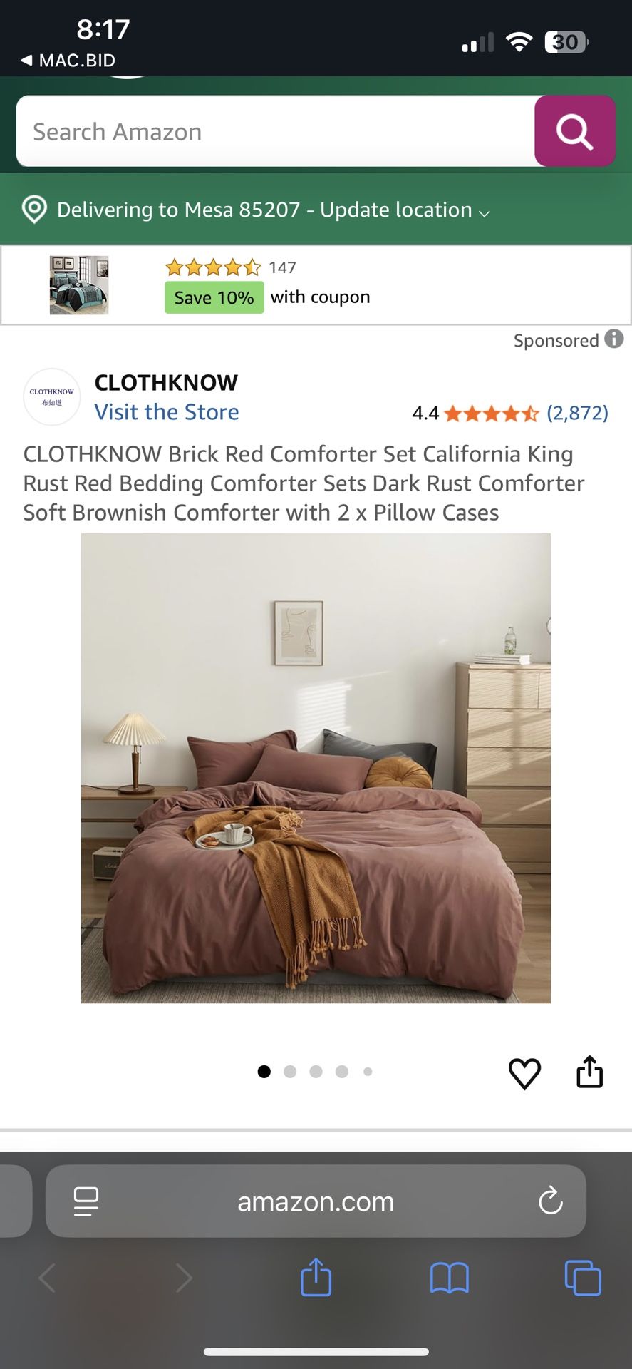 CLOTHKNOW Cal. King Brick Red Comforter Set