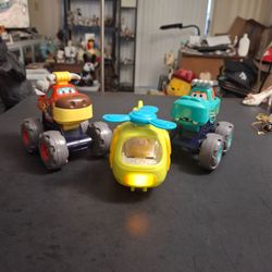 Set Of 3 Interactive Sounds & Lights Helicopter, Crocodile & Bull Monster Trucks W/Movable Mouths, Tested works Great