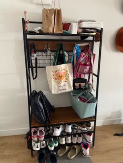 Industrial Entryway Hall Tree with Shoe Rack