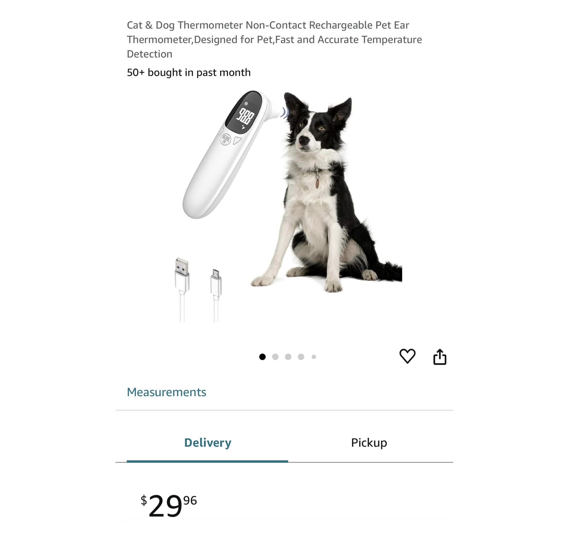 Brand new Cat & Dog Thermometer Non-Contact Rechargeable Pet Ear Thermometer,Designed for Pet,Fast and Accurate Temperature Detection Whitestone/