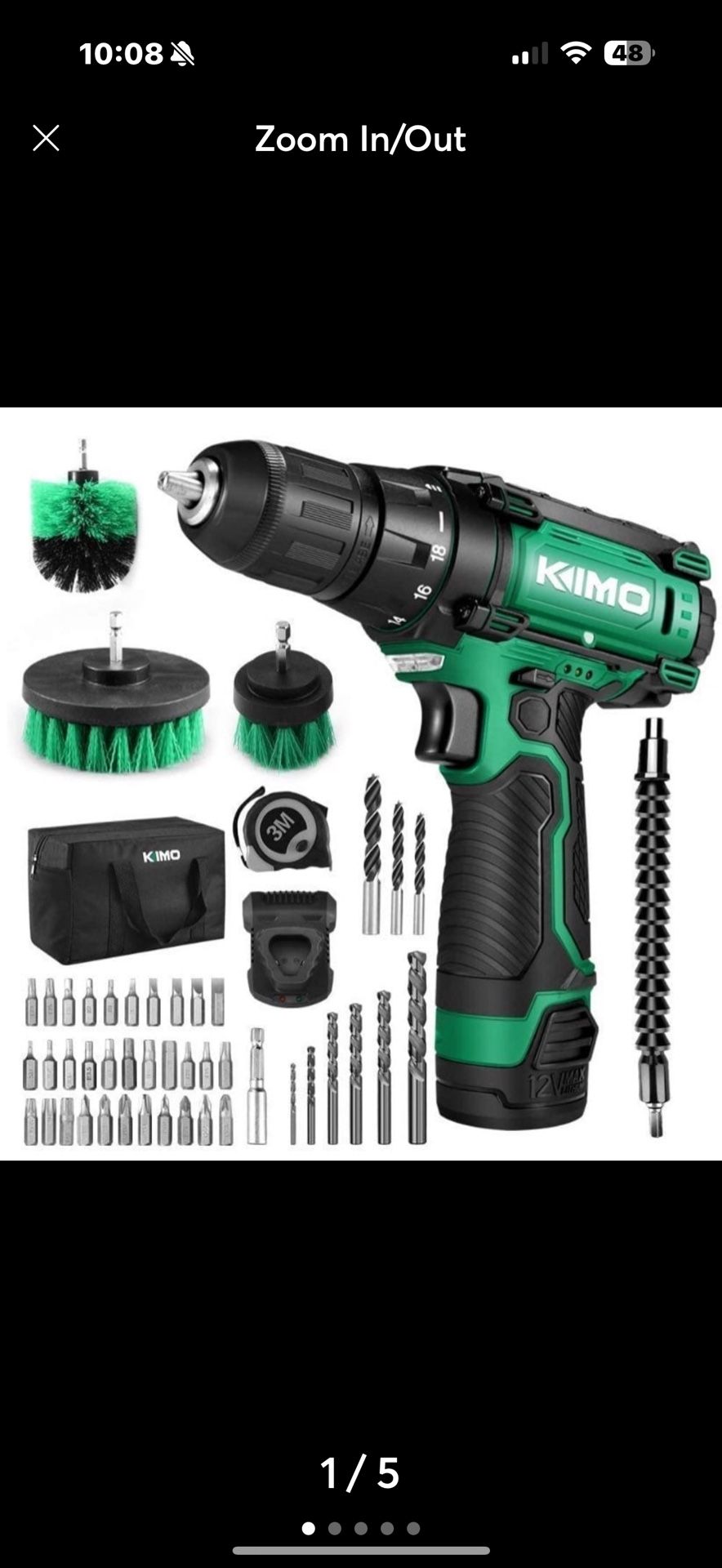 Cordless Drill/Driver Kit, 48pcs Drill Set w/Lithium-Ion Battery Brushes Tape Measure - 12V Max Drill 280 In-lb Torque, 18+1 Metal Clutch, 3/8" Keyles