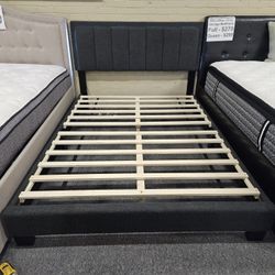 Brand New Charcoal Wool Linen LED Full Size Platform Bedframe 