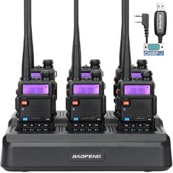  6 Pack Baofeng UV-5R Ham Radio Long Range UV5R Rechargeable Handheld Two Way Radio Dual Band Walkie Talkie for Adults with Six Way Charger and Progra