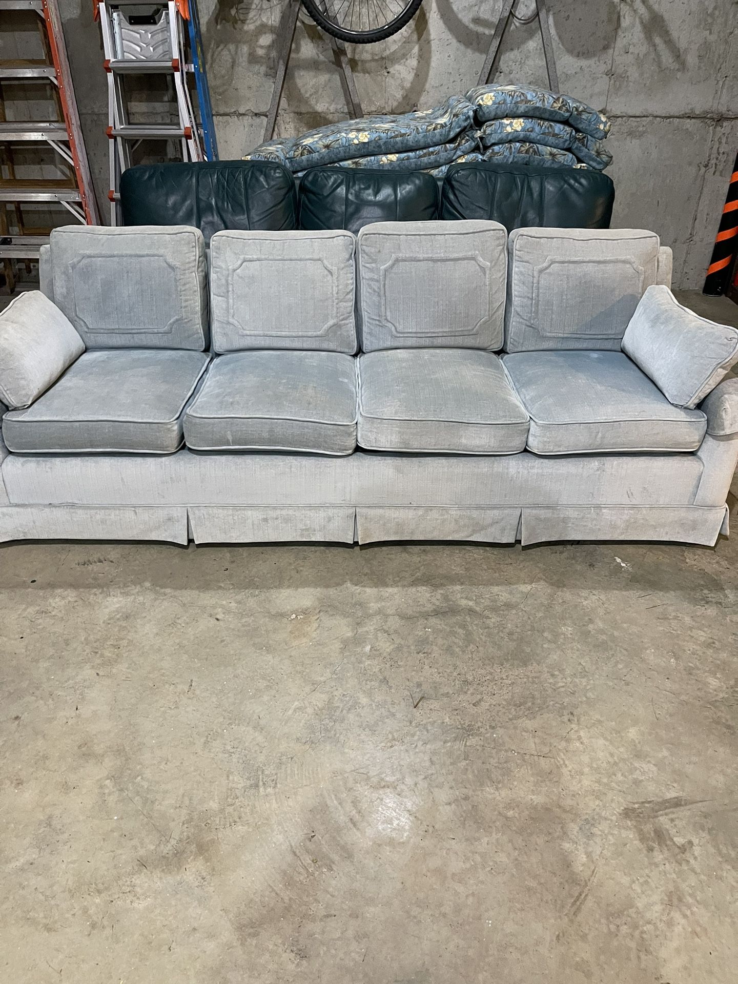 84 Inch Velvet Sofa, Light Blue ( Faded) No Tears And Very Comfortable, $250