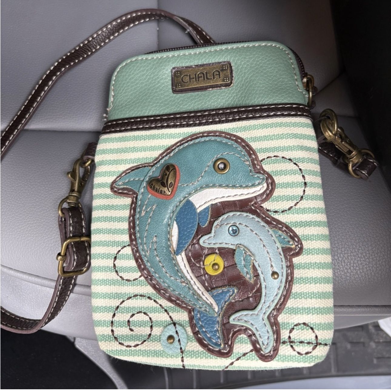 Chala Mint Green Dolphin Crossbody Bag