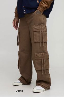 boohooMAN Tall Multi Cargo Pocket Overdye Jeans (30”)