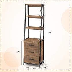 Industrial Ladder Bookshelf with 3 Drawers