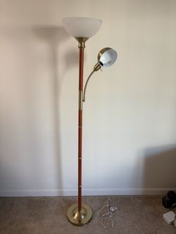 72" Wood Torchiere Floor Lamp with Glass Shade Gold Standing Lamp