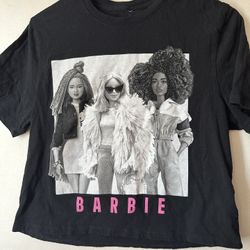 Barbie Black Pink Grey Gray Crop Top Size Small