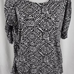2X  Alfani Womens Pullover Top Black Pale Gray Short Sleeves Polyester Spandex 