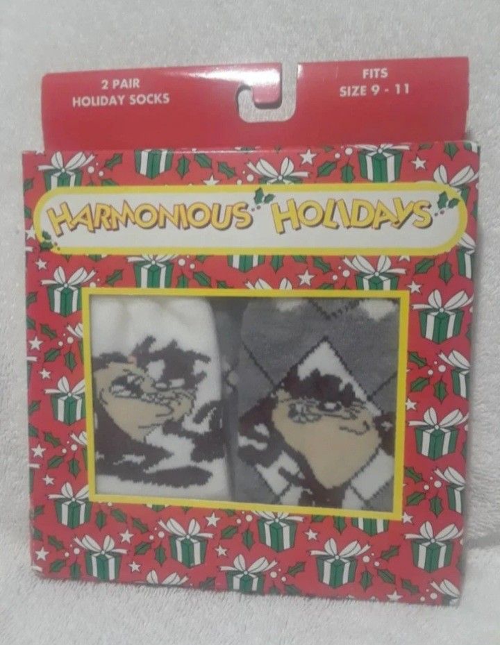 Vintage Looney tunes harmonious christmas holiday set of 2 pair socks