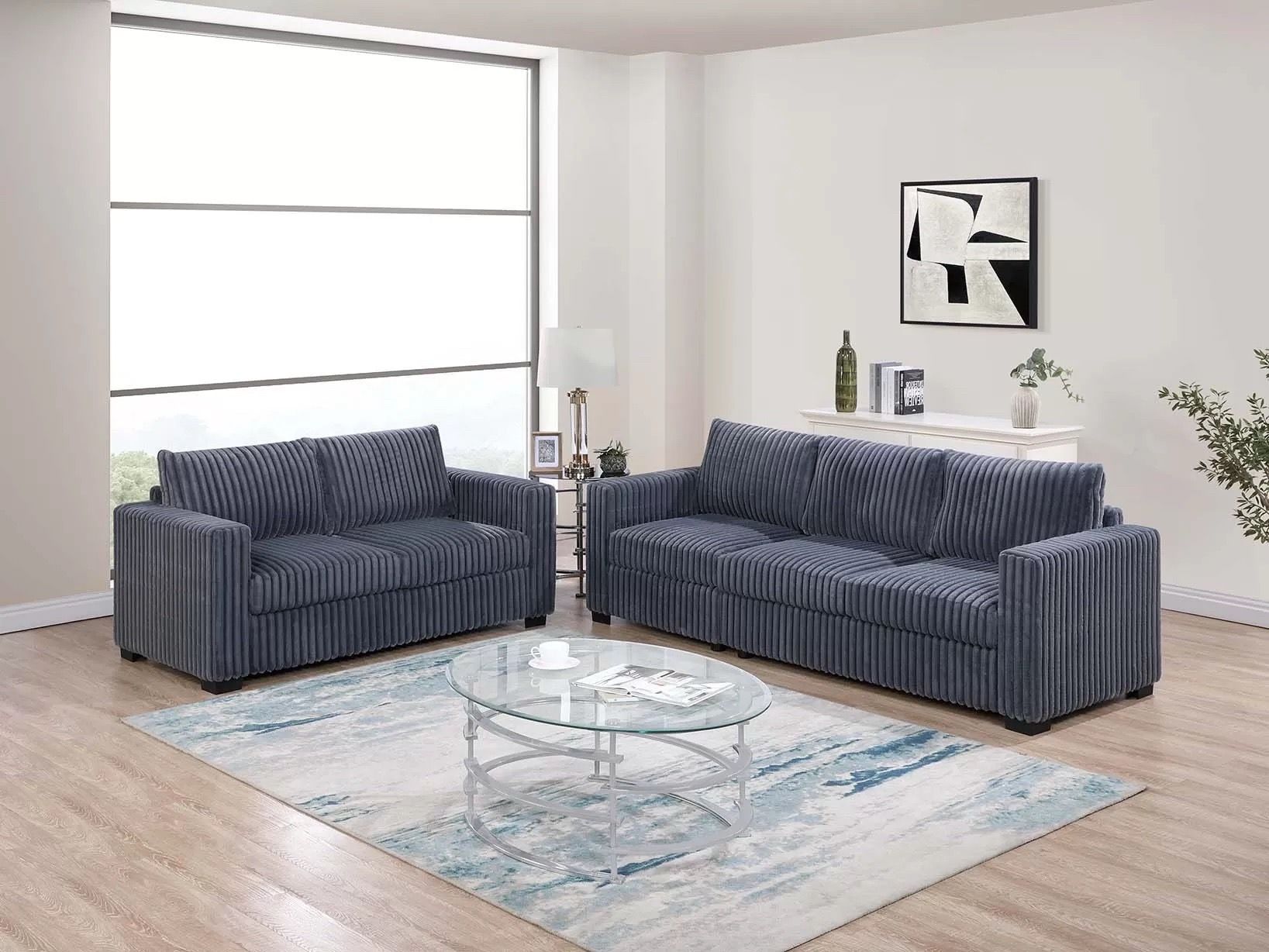 GREY OR BROWN CORDUROY SOFA SET.