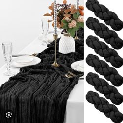 6 Pack Black Table Runner, 10FT Cheesecloth Table Runner Long Romantic Semi Sheer Rustic Boho Gauze Table Runners for Wedding Bridal Shower Birthday P