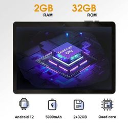 Brand NEW Tablet 10 inch, Android 12 Tablets, 2GB RAM 32GB ROM,with Dual Camera, WiFi, Bluetooth, 5000mAh, HD Touch Screen, Google GMS Certified