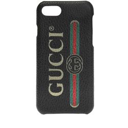 GUCCI iPhone 8 Textured Faux Leather Case in Black with Printed Logo NWT