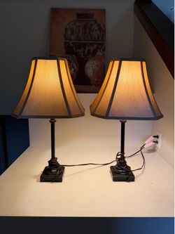 Matching Traditional Table Lamps with Fabric Shades – Pair
