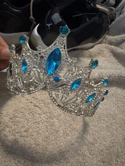 Silver Tiara Crowns with Blue Gems – Set of 2