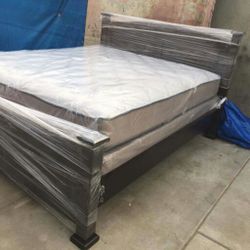New cal.king bed frame all wood very sturdy comes with new mattresses with delivery
