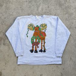 Vintage 90’s Christmas Crewneck Sweater  Essential vintage Christmas sweater piece. Super cool large Christmas Moose print on the front. With normal s