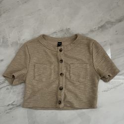 Shein Tan cropped button-up shirt